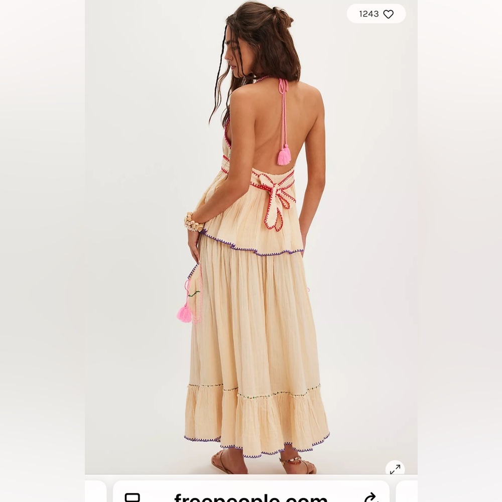 Free People Elegant Cream Maxi skirt set with Colorful Accents - Picture 3 of 9
